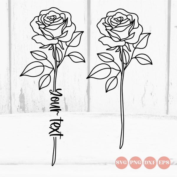 Rose Namensrahmen svg, Blume mit Text svg, Rose svg, Rose Monogramm svg, Valentinstag svg, Blumenrahmen svg, personalisierte Namensblume svg