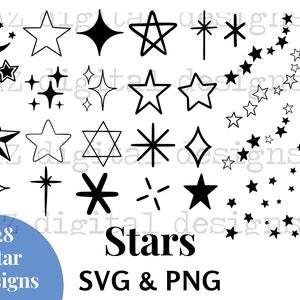 Pacote svg de estrelas desenhado à mão | estrela cadente svg | estrela solitária svg | chuva de estrelas svg | clipart de estrelas | arquivos vetoriais de estrelas | contorno de estrela svg