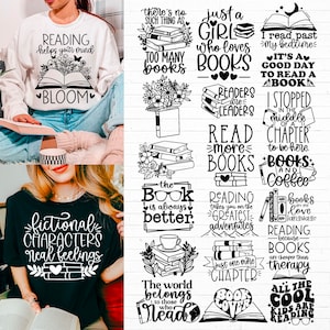 Bundle de lecture svg, svg amateur de livres, livre svg, svg de bibliothèque, livre citations svg, svg de livre floral, bibliothécaire svg, livre t shirt svg, svg de rat de bibliothèque