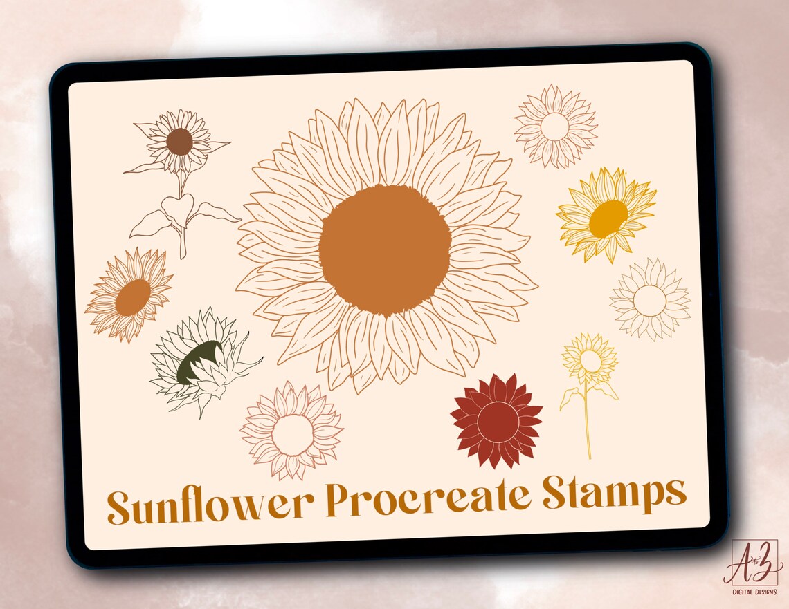 Sunflower Procreate Stamps | 10 Sunflowers Procreate Brushes | Floral ...