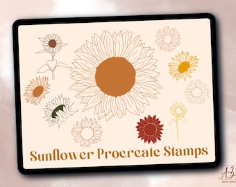 Sunflower procreate stamps | 10 sunflowers procreate brushes | floral procreate stamps | botanical procreate stamp | flower procreate brush