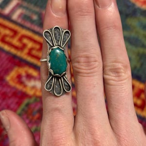 Genuine Sterling Silver and Royston Turquoise Statement Ring Handmade Artisan Ring  Size 4.5