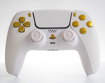 PS5 Controller Mod White with Gold Buttons Custom Sony Wireless Controller