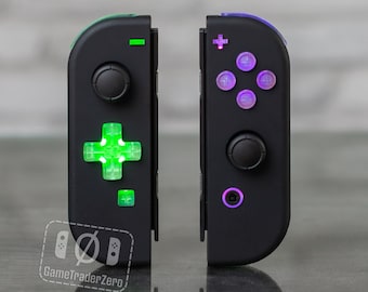 Joy-Con LED MOD Black With Clear Backlit Buttons And D-Pad Custom Nintendo Switch Controllers