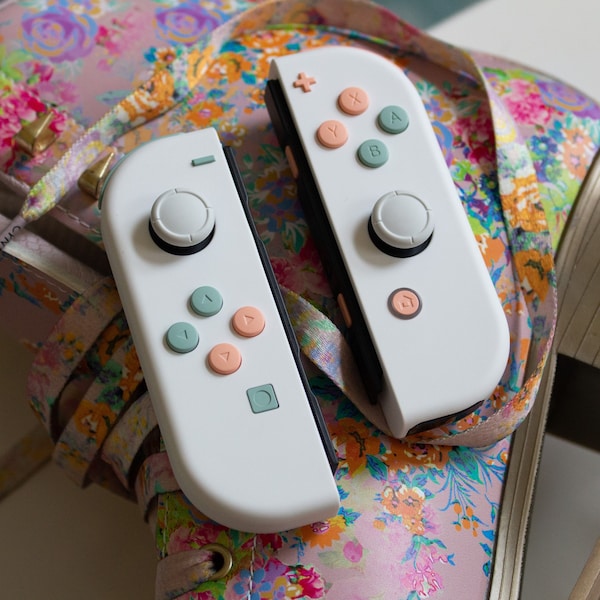 Custom JoyCons Nintendo Switch Joy-Con Controller Mods White with Peach and Cyan Pastel Buttons