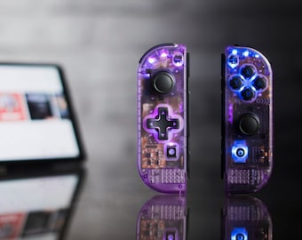 Atomic Purple Joy-Con LED Mod Custom Nintendo Switch Controllers Backlit Buttons with D-Pad