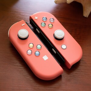 Custom Joy-Cons Coral with Pastel Hearts Buttons Nintendo Switch Controller Mods