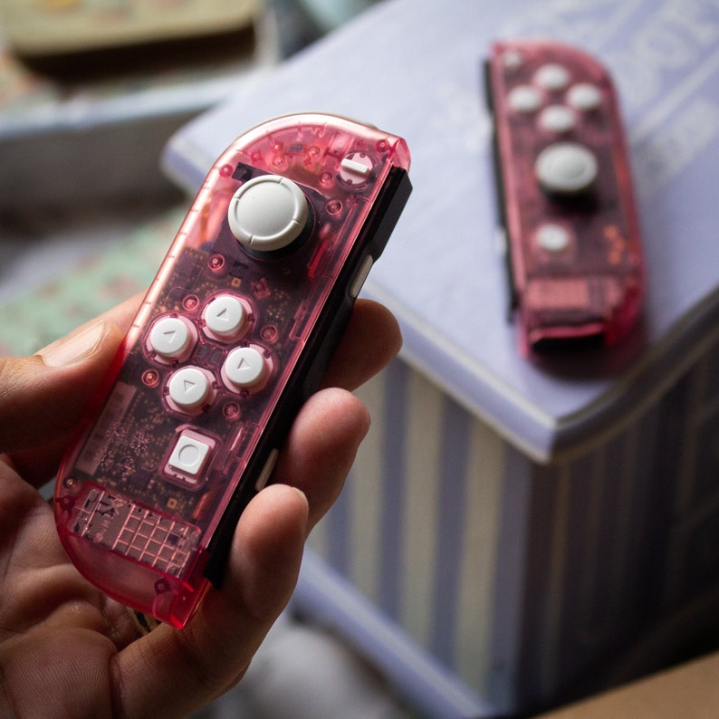 Custom JoyCons Nintendo Switch Clear Pink Joy-Con Controller Mod with White Buttons image 3