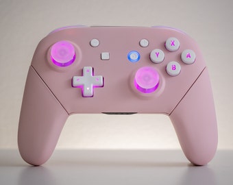 Pink Switch Pro-Controller LED Mod With White Backlit Buttons and Clear Analogue Sticks