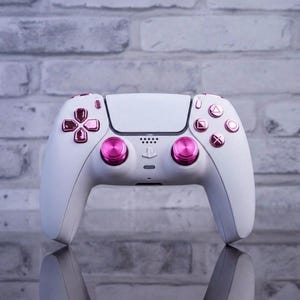 Custom PS5 Controller - Matte White & Chrome Pink With Metal Analogue Sticks