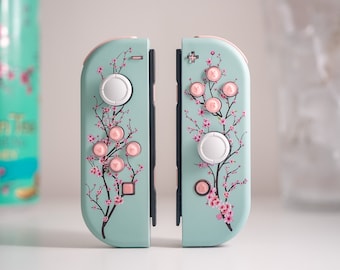 【sakura☆】Nintendo Switch 本体 Joy-Con Sakura Flowers Joy-Con Mod with Pink Hearts Candy Buttons
