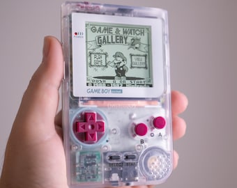 Custom Game Boy Pocket with Backlit IPS Screen Clear With Classic Rose Color Buttons