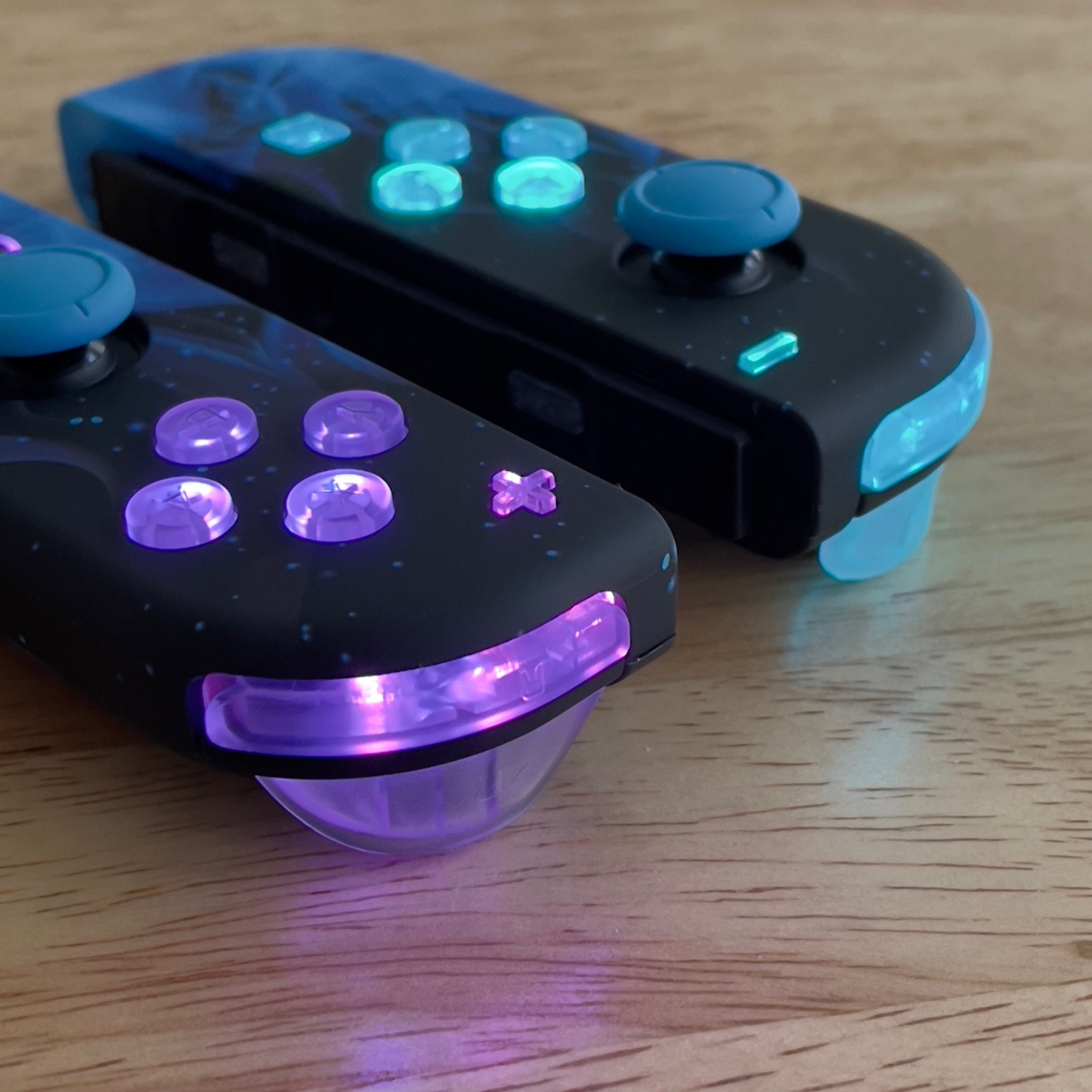 Custom LED Joy-con Controllers Flamin Blue Backlit MOD 