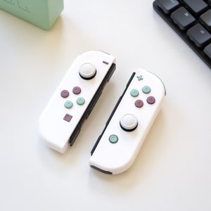 Custom JoyCons Nintendo Switch Joy-Con Controller Mods White with Grey Violet and Cyan Buttons