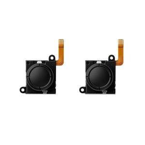 May include: Two black replacement joystick modules for a video game controller. Each module has a round black button and a small orange ribbon cable.