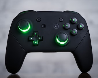 CUSTOM Pro Controller Nintendo SWITCH LED Mod Black On Black Backlit Buttons