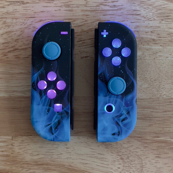 Custom LED Joy-con Controllers Flamin Blue Backlit MOD 