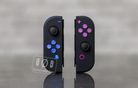 Joy-con LED MOD Black With Clear Backlit Buttons Custom 