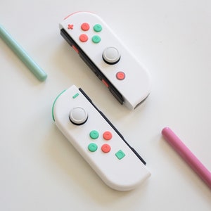 Custom Nintendo Switch Joy-Cons: White with Pastel Mint & Coral Buttons