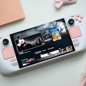 Computador portátil para jogos Steam Deck personalizado da Valve, branco e rosa pêssego