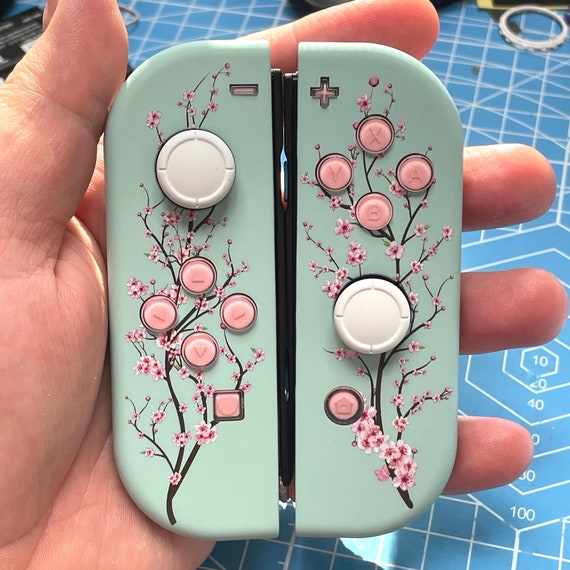 Sakura Flowers Joy-Con Mod with Pink Hearts Candy Buttons