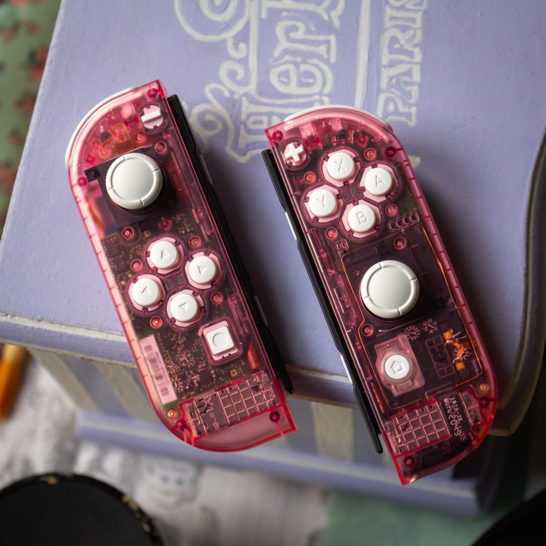 Custom JoyCons Nintendo Switch Clear Pink Joy-Con Controller Mod with White Buttons image 2