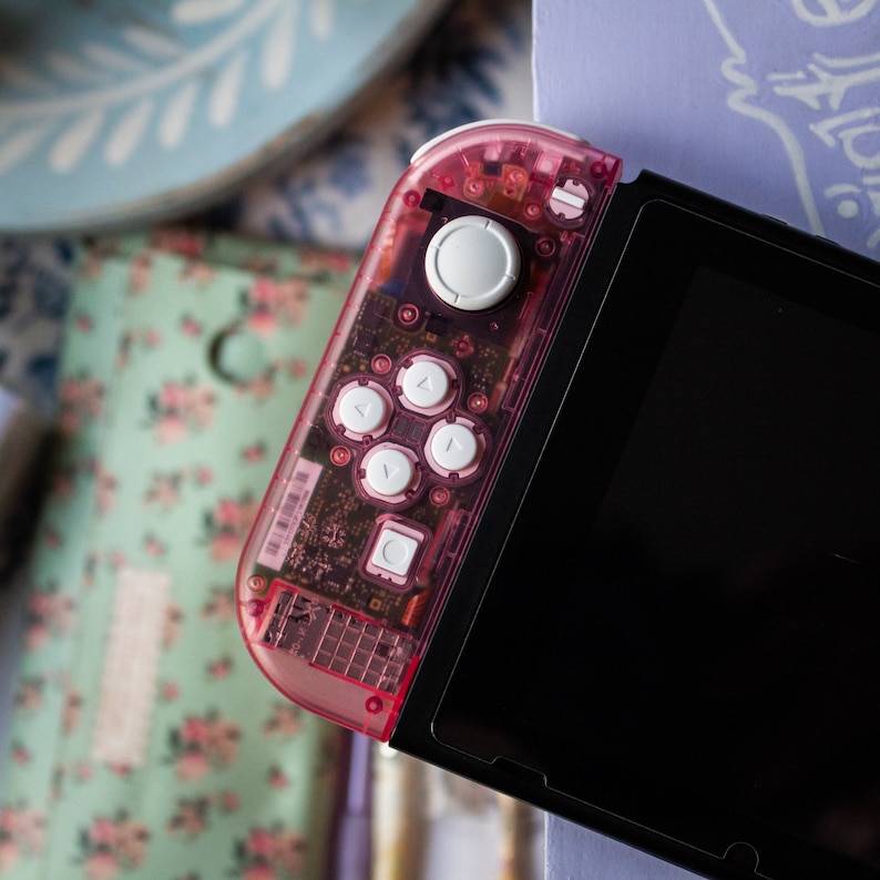 Custom JoyCons Nintendo Switch Clear Pink Joy-Con Controller Mod with White Buttons image 6