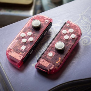 Custom JoyCons Nintendo Switch Clear Pink Joy-Con Controller Mod with White Buttons image 1