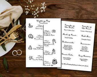 Infographic Wedding Program with Icons, Cute Day of Wedding Timeline Template, Editable Wedding Itinerary, Instantly Customize on Corjl