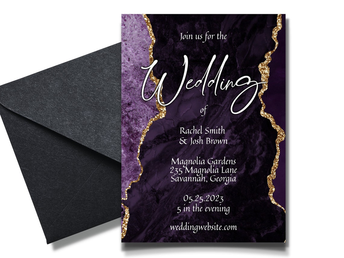 Purple Agate Wedding Invitation Cards Template Dark Purple image 2