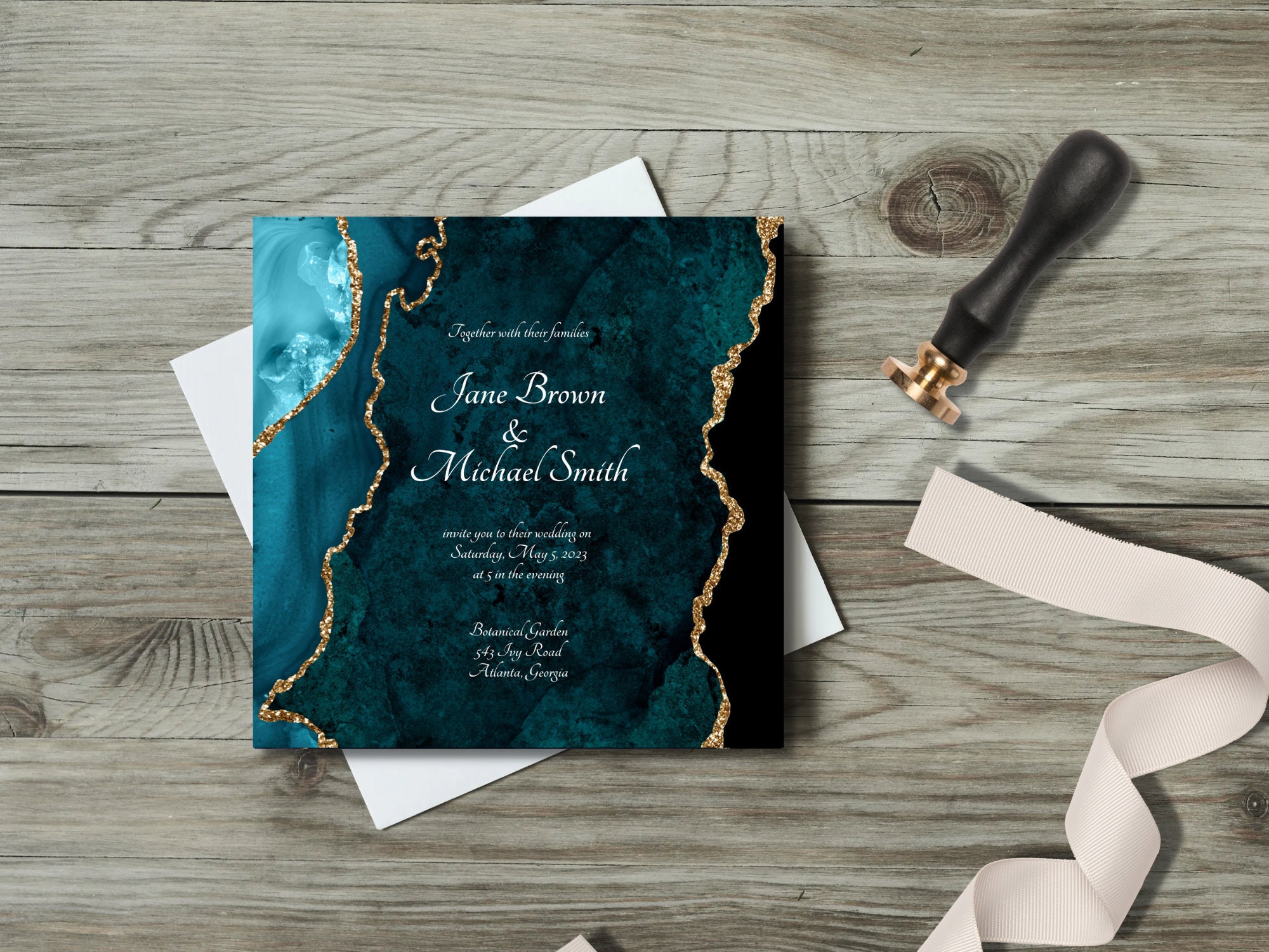 Turquoise And Brown Wedding Invitations