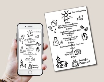 Infographic Wedding Program with Icons, Cute Day of Wedding Timeline Template, Editable Wedding Itinerary, Instantly Customize on Corjl