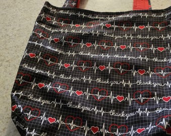 Heart beat print tote bag