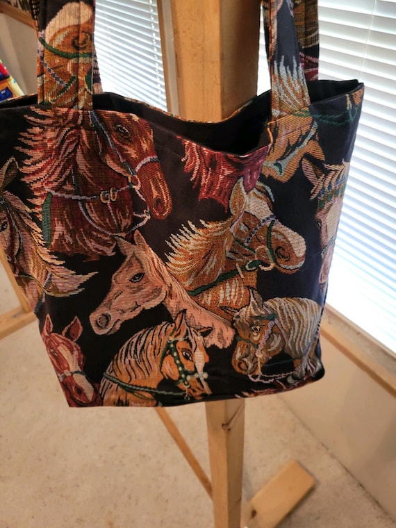 One Of A Kind Handmade Cotten Tote Bag With Horses
