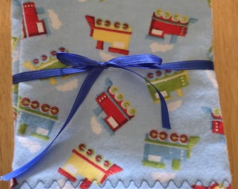 Handmade Flannel Burp Cloths: Train Print, Set of 3