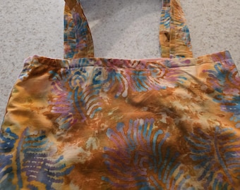 Turquoise and purple water color tote