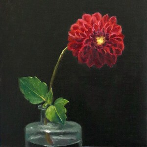 Red dahlia artwork floral oil painting still life art on canvas wall art home decor
