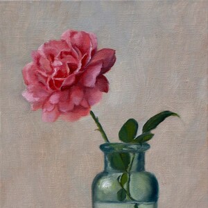 Rose painting on linen panel, contemporary art, original artwork
