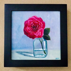 Dark pink garden rose oil painting on canvas image 3