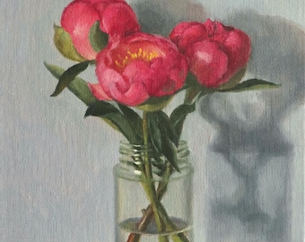 Peony oil painting on canvas still life art floral artwork