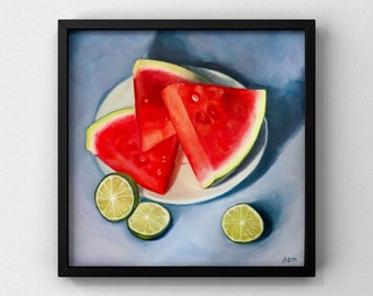 Watermelon painting fruit artwork still life on canvas wall art home decor