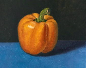 Pintura al óleo de pimiento morrón, arte de naturaleza muerta sobre lienzo, arte de pared, decoración del hogar