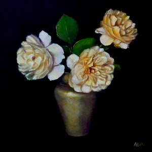 Opere d&#39;arte con rose, dipinti di natura morta floreale su tela, arte murale, decorazioni per la casa, arte realistica, pittura contemporanea