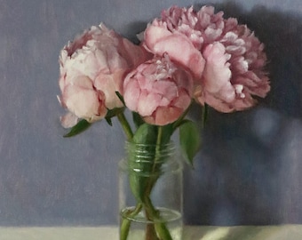 Peony painting on canvas still life art floral artwork home decor flower vase painting