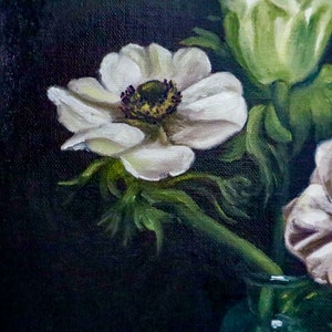White anemone flowers oil painting on canvas image 6