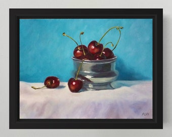 Cherry painting still life artwork on canvas wall art home decor