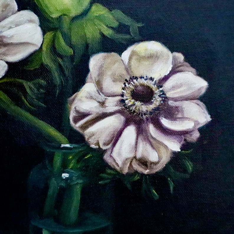 White anemone flowers oil painting on canvas image 5
