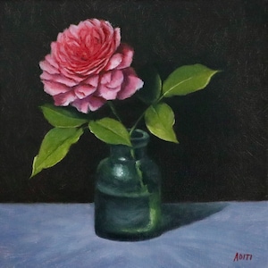 Rose painting on linen panel, contemporary art, original artwork