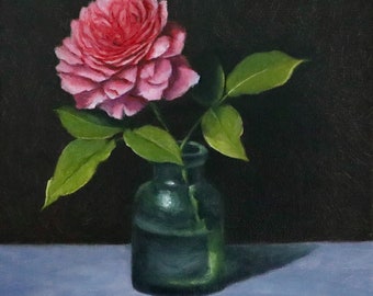 Rose painting on linen panel, contemporary art, original artwork