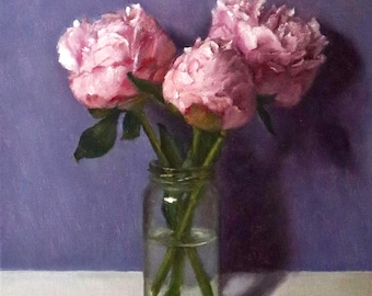 Peony painting on canvas still life art floral artwork home decor flower vase painting